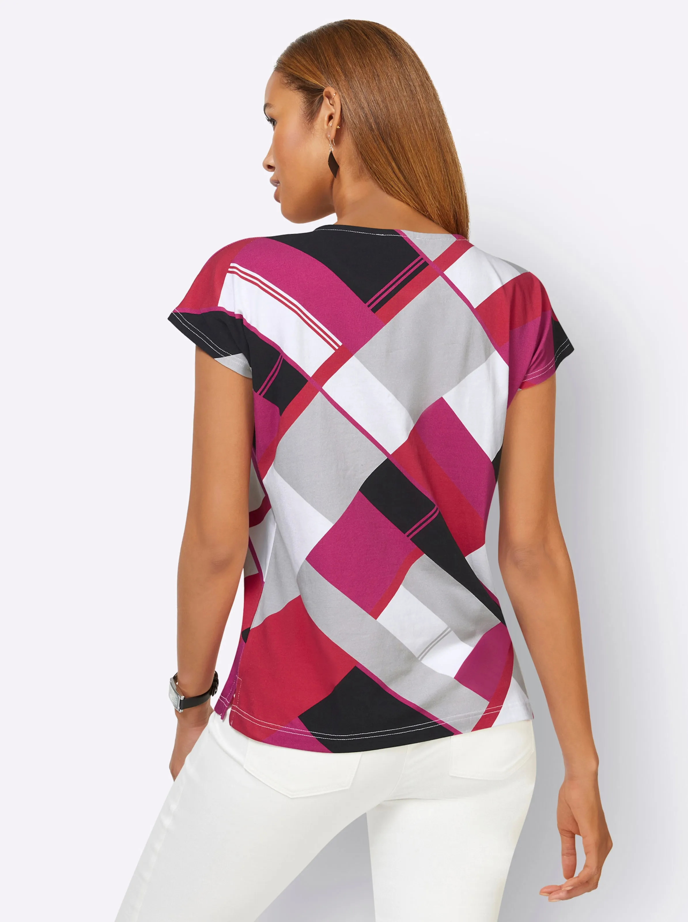 Shirt in weiß-fuchsia-bedruckt