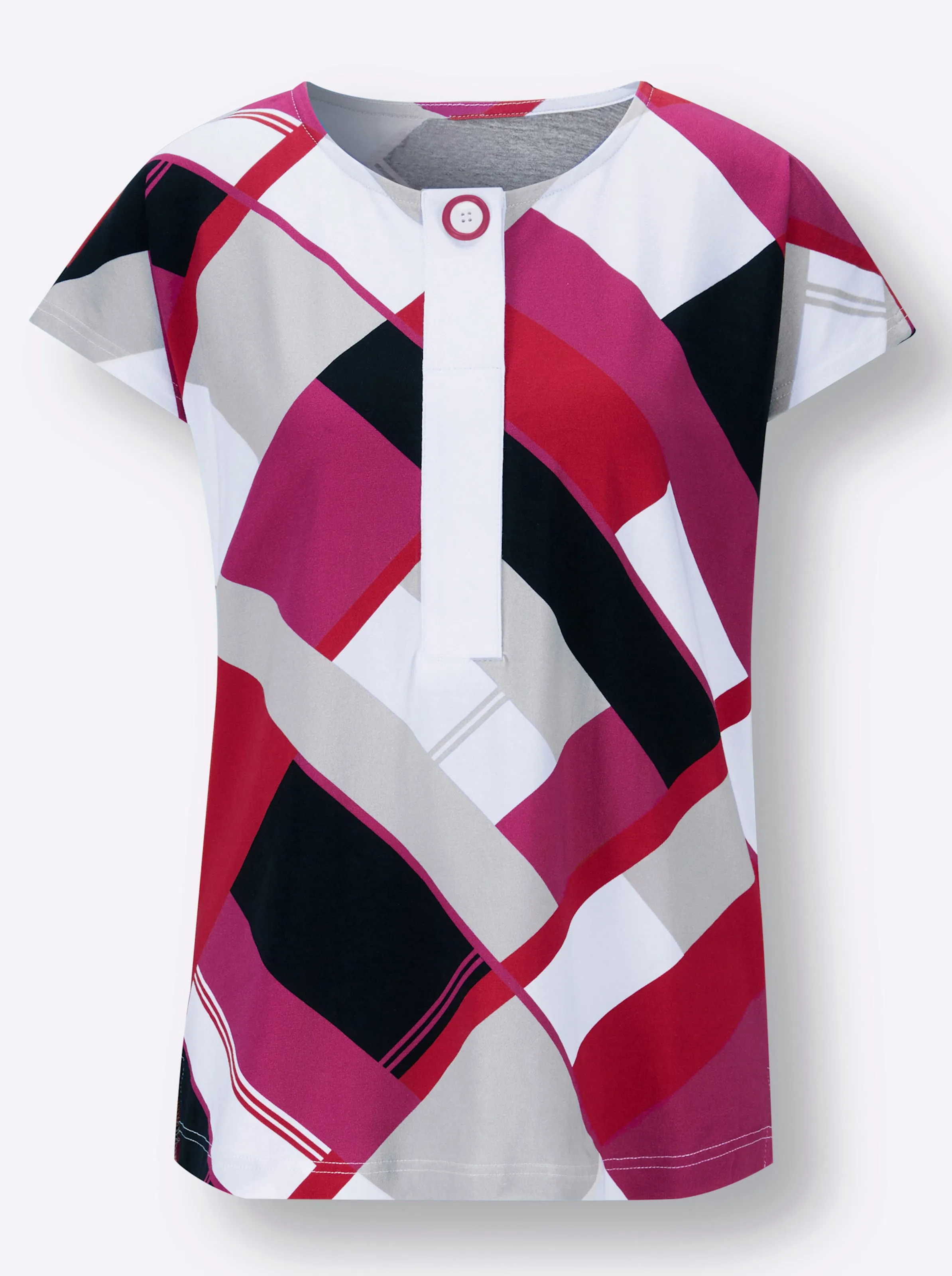 Shirt in weiß-fuchsia-bedruckt